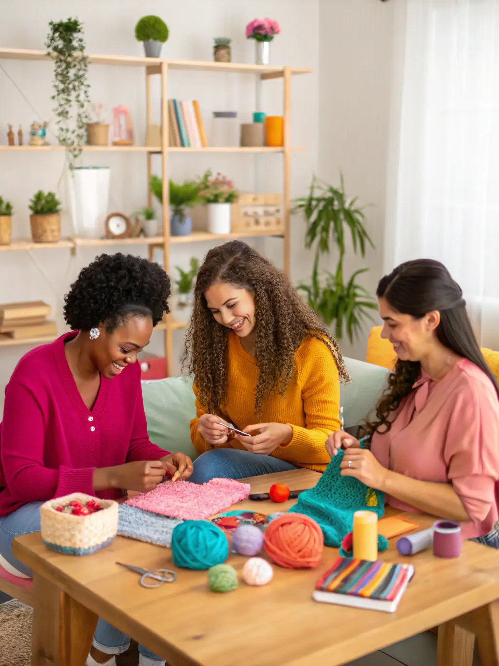 A photo of women working together on a creative project, showcasing collaboration and skill development, representing AVAF's activities program.