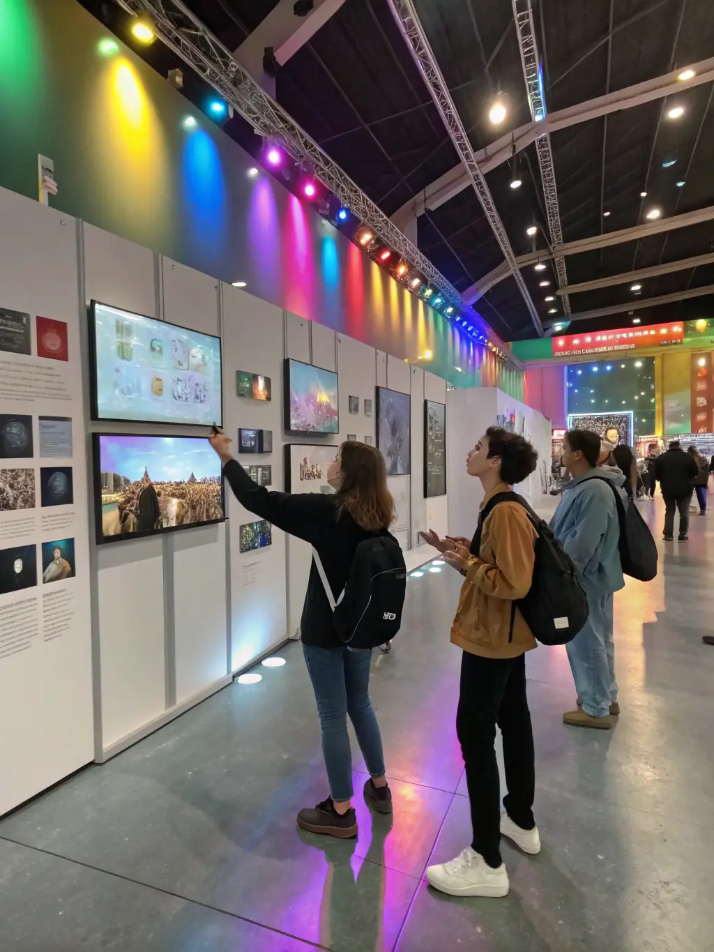 A photograph of an architectural exhibition showcasing innovative designs and projects from local architects, attracting a diverse audience of professionals and enthusiasts.