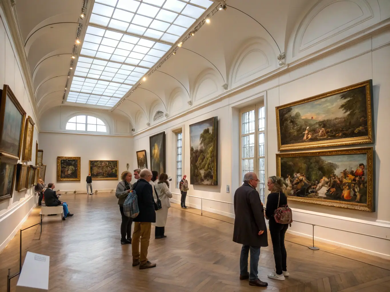 A photograph of a public architectural exhibition in Digne-les-Bains, featuring scale models and design boards, with community members viewing and discussing the displayed projects.